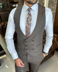 Royce Russell Slim-Fit Herringbone Brown Suit