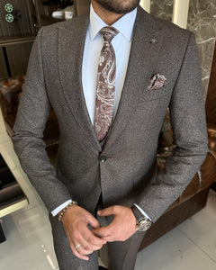 Royce Russell Slim-Fit Herringbone Brown Suit