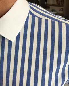 Thomas Boire Trim Fit Striped Dress Blue Shirt