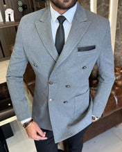 Load image into Gallery viewer, Lorenzo Ferraro Gray Double Breasted Slim-Fit Blazer
