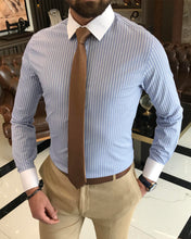 Load image into Gallery viewer, Thomas Dubois Trim Fit Striped Dress Blue Shirt
