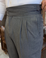 Load image into Gallery viewer, Sophisticasual Anthracite Slim-Fit Stripe Pants With Expandable Waistband
