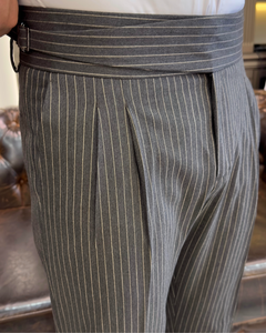 Sophisticasual Anthracite Slim-Fit Stripe Pants With Expandable Waistband