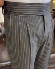 Laden Sie das Bild in den Galerie-Viewer, Sophisticasual Anthracite Slim-Fit Stripe Pants With Expandable Waistband
