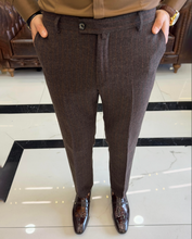 Load image into Gallery viewer, SleekEase Brown Slim Fit Stripe Pants
