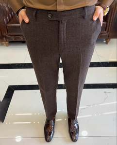 SleekEase Brown Slim Fit Stripe Pants
