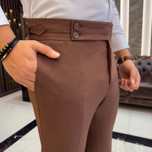 Load image into Gallery viewer, Sophisticasual Brown Slim-Fit Solid Pants
