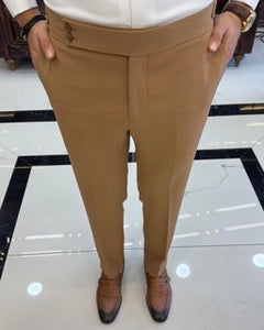 SleekEase Camel Slim-Fit Solid Pants
