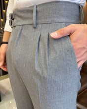 Cargar imagen en el visor de la galería, Sophisticasual Double Buckled Corset Belt Pleated Gray Pants
