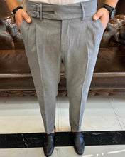 Cargar imagen en el visor de la galería, Sophisticasual Double Buckled Corset Belt Pleated Gray Pants
