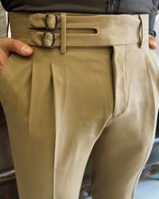 Load image into Gallery viewer, SleekCraft Double Buckled Corset Belt Pleated Camel Pants

