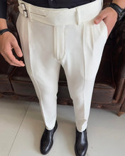 Cargar imagen en el visor de la galería, SleekEase Double Buckled Corset Belt Pleated White Pants
