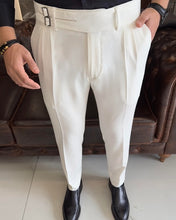 Laden Sie das Bild in den Galerie-Viewer, SleekEase Double Buckled Corset Belt Pleated White Pants
