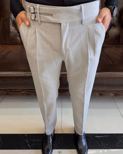 SleekCraft Double Buckled Corset Belt Pleated Gray Pants
