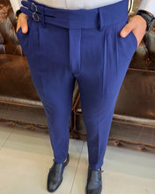 Laden Sie das Bild in den Galerie-Viewer, SleekEase Double Buckled Corset Belt Pleated Blue Pants

