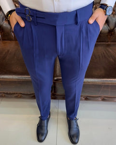 SleekEase Double Buckled Corset Belt Pleated Blue Pants