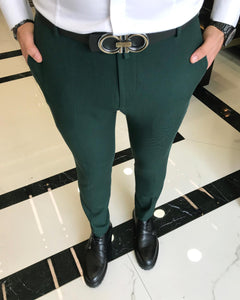 Aulus Green Slim Fit Solid Pants