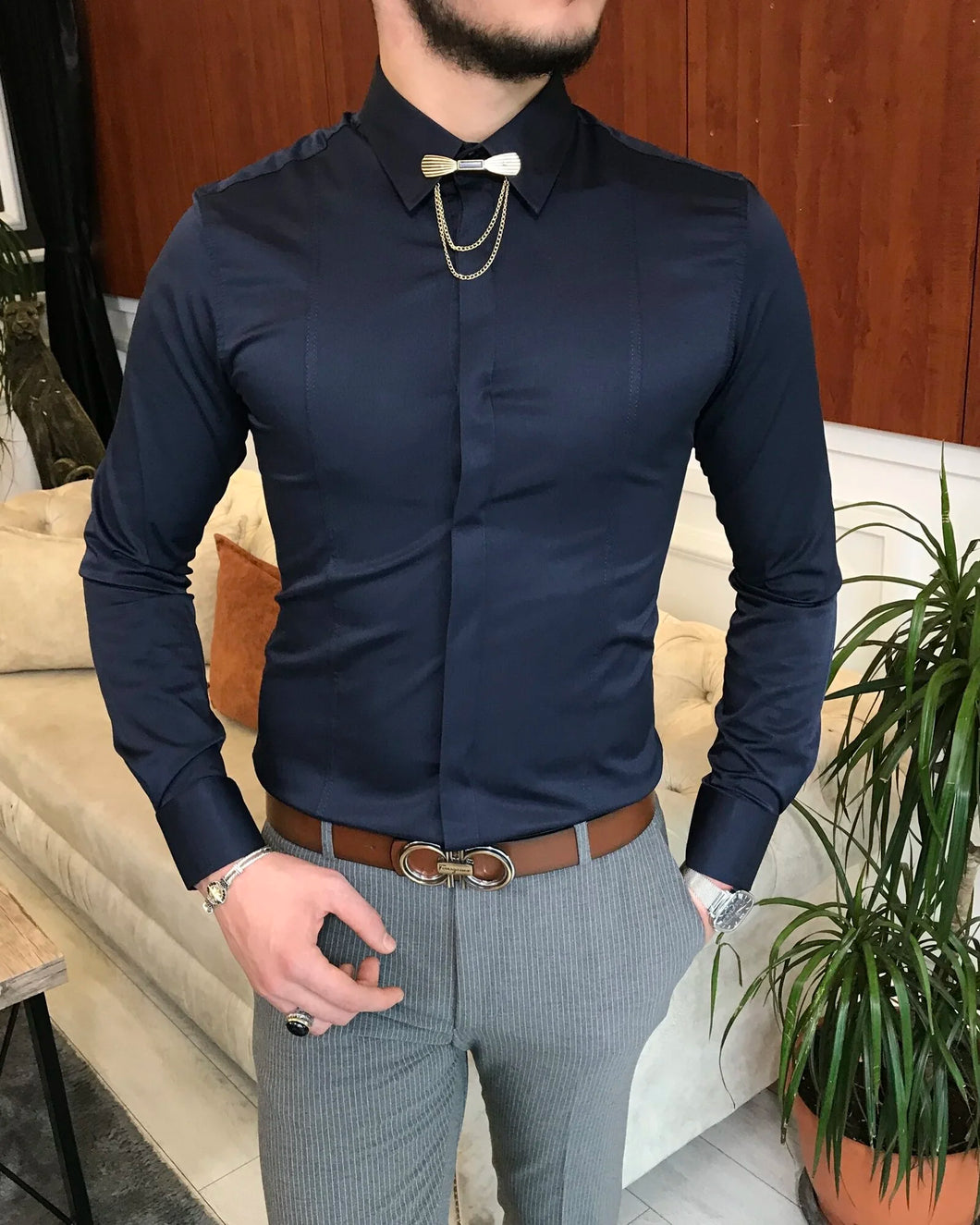 Olivier Laurent Trim Fit Solid Color Dress Shirt