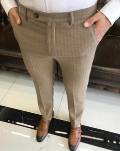 Sophisticasual Camel Slim-Fit Herringbone Pants