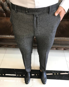 Sophisticasual Black Slim-Fit Herringbone Pants