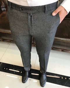 Sophisticasual Black Slim-Fit Herringbone Pants