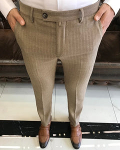 Sophisticasual Camel Slim-Fit Herringbone Pants