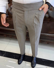 Charger l&#39;image dans la galerie, Sophisticasual Gray Slim-Fit Stripe Pants With Expandable Waistband
