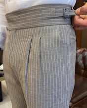 Laden Sie das Bild in den Galerie-Viewer, Sophisticasual Gray Slim-Fit Stripe Pants With Expandable Waistband
