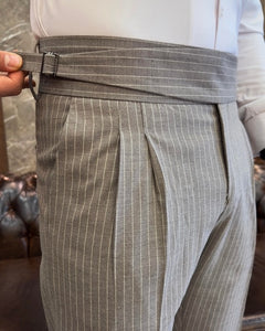 Sophisticasual Gray Slim-Fit Stripe Pants With Expandable Waistband