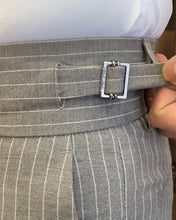 Charger l&#39;image dans la galerie, Sophisticasual Gray Slim-Fit Stripe Pants With Expandable Waistband
