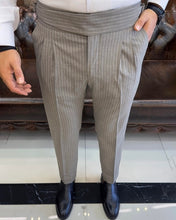 Load image into Gallery viewer, Sophisticasual Gray Slim-Fit Stripe Pants With Expandable Waistband
