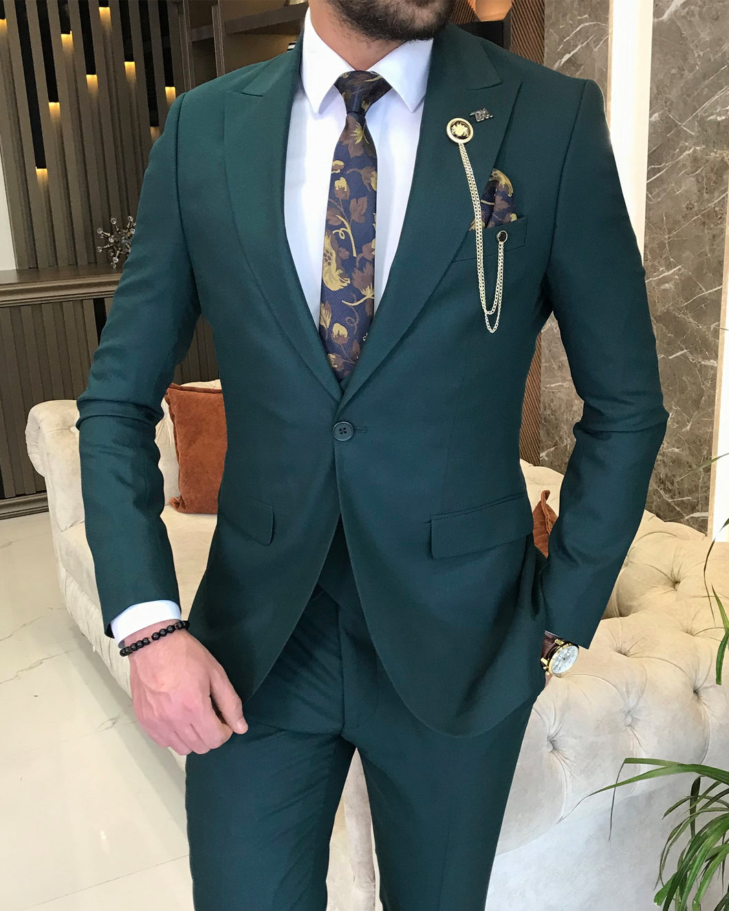 Stanley Slim-Fit Solid Green Suit