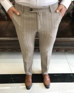 Sophisticasual Beige Slim-Fit Stripe Pants