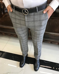 Sophisticasual Gray Slim-Fit Plaid Pants