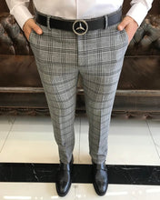 Load image into Gallery viewer, Sophisticasual Gray Slim-Fit Plaid Pants
