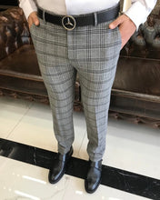 Load image into Gallery viewer, Sophisticasual Gray Slim-Fit Plaid Pants
