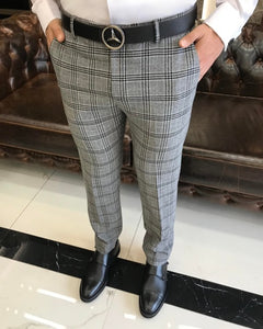 Sophisticasual Gray Slim-Fit Plaid Pants