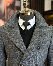 Cargar imagen en el visor de la galería, Madison Double-Breasted Belted Slim Fit Gray Coat
