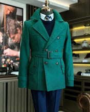 Charger l&#39;image dans la galerie, Madison Double-Breasted Belted Slim Fit Green Coat
