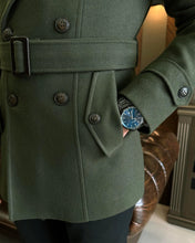Cargar imagen en el visor de la galería, Madison Double-Breasted Belted Slim Fit Dark Green Coat
