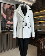Laden Sie das Bild in den Galerie-Viewer, Madison Double-Breasted Belted Slim Fit White Coat
