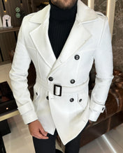 Charger l&#39;image dans la galerie, Madison Double-Breasted Belted Slim Fit White Coat
