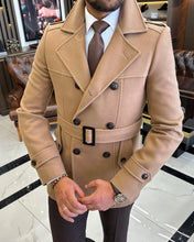 Load image into Gallery viewer, Madison Double-Breasted Belted Slim Fit Camel Coat
