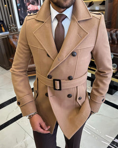 Madison Double-Breasted Belted Slim Fit Camel Coat