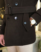 Cargar imagen en el visor de la galería, Madison Double-Breasted Belted Slim Fit Brown Coat
