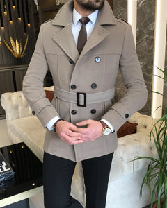 Madison Double-Breasted Belted Slim Fit Vizon Coat