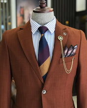 Cargar imagen en el visor de la galería, Lorenzo Moretti Slim-Fit Solid Brown Blazer
