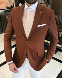 Lorenzo Moretti Slim-Fit Solid Brown Blazer