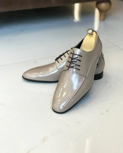 Lorencio Stuart Beige Genuine Leather Shiny Oxford Shoes
