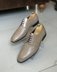 Allen Adams Beige Genuine Leather Shiny Oxford Shoes